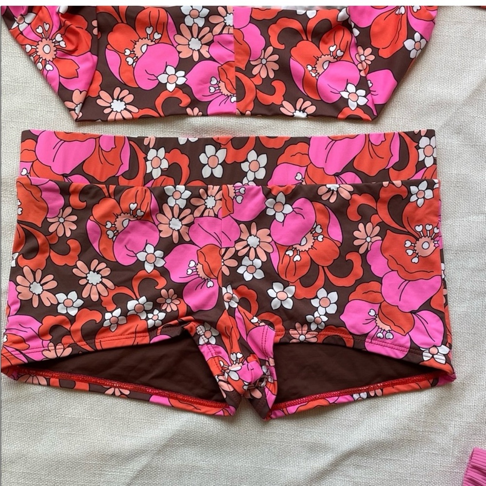 Frankie's Bikinis Floral Pink and Brown Swimwear